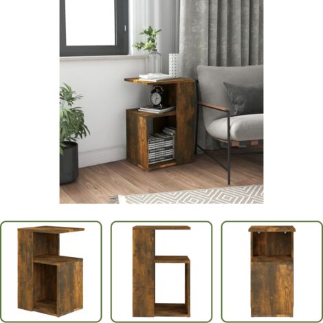 vidaXL Mesa de sofá -  Mesa auxiliar madera contrachapada roble ahumado 36x30x56 cm