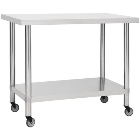 vidaXL Mesa de trabajo para cocina con ruedas acero inox 100x30x85 cm