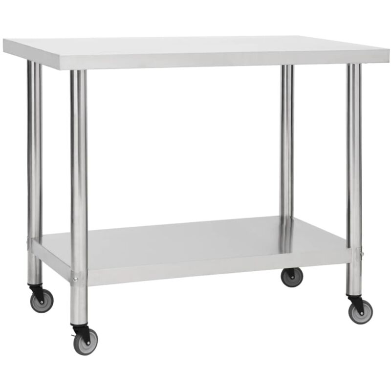 

vidaXL Mesa de trabajo para cocina con ruedas acero inox 100x45x85 cm