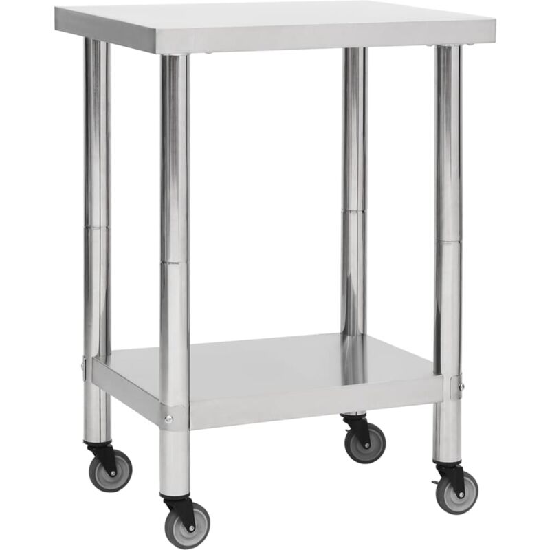 

vidaXL Mesa de trabajo para cocina con ruedas acero inox 60x30x85 cm