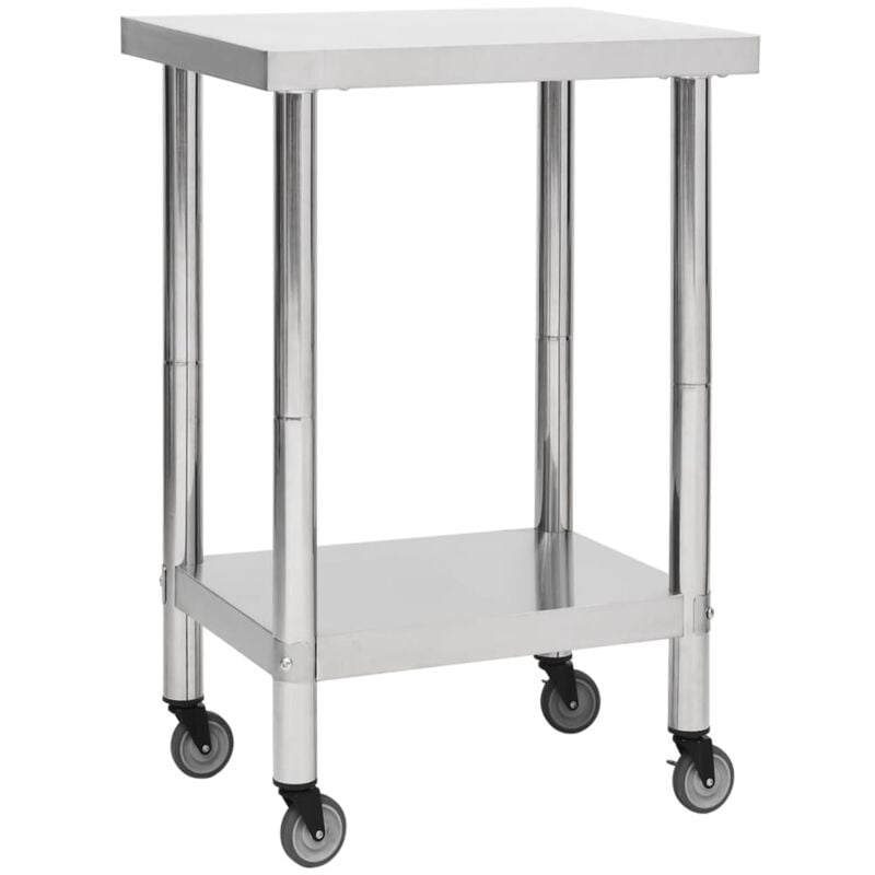 

vidaXL Mesa de trabajo para cocina con ruedas acero inox 60x60x85 cm