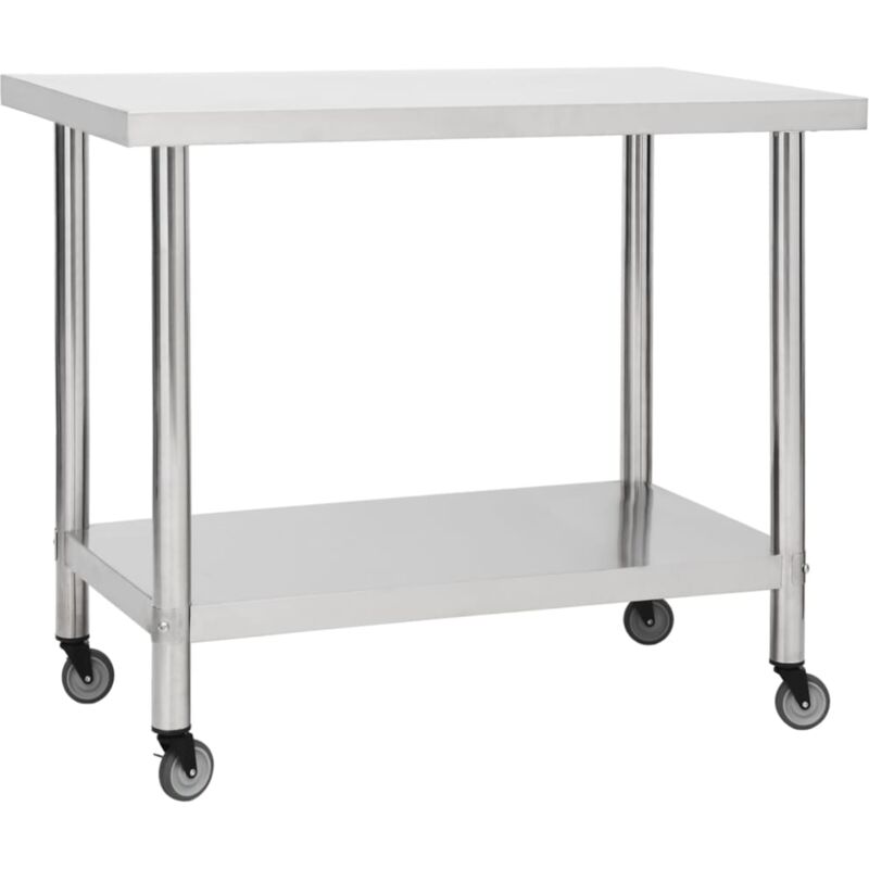 

vidaXL Mesa de trabajo para cocina con ruedas acero inox 80x60x85 cm