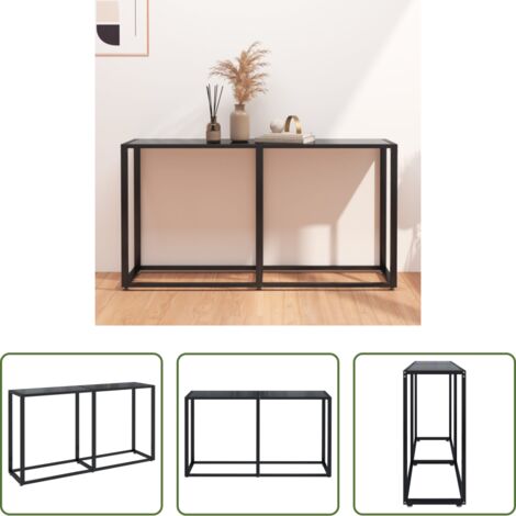 vidaXL Mesa de vidrio templado -  Mesa consola vidrio templado negro 140x35x75,5cm