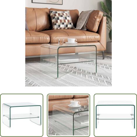 vidaXL Mesa de vidrio templado -  Mesa de centro de vidrio templado transparente 50x45x33 cm