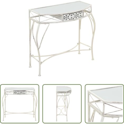 vidaXL Mesa decorativa -  Mesa auxiliar estilo francés metal 82x39x76 cm blanca