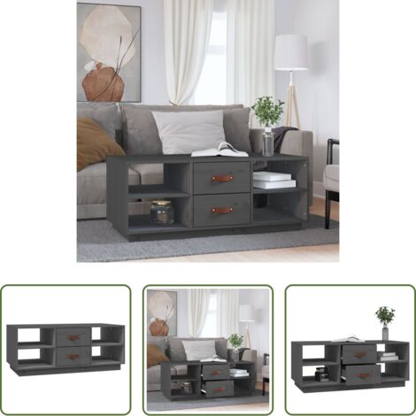 vidaXL Mesa decorativa -  Mesa de centro de madera maciza de pino gris 100x50x41 cm