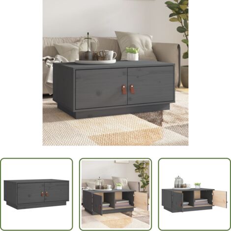 vidaXL Mesa decorativa -  Mesa de centro de madera maciza de pino gris 80x50x35 cm