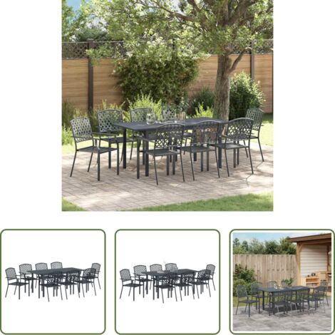 vidaXL Mesa extensible -  Conjunto de Comedor de Jardín 9 pcs Antracita