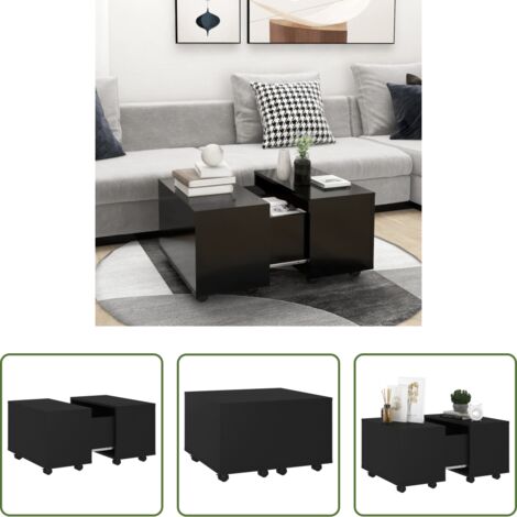 vidaXL Mesa extensible -  Mesa de centro madera contrachapada negro 60x60x38 cm