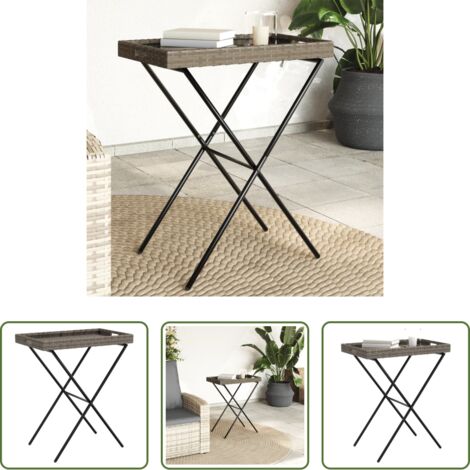vidaXL Mesa exterior -  Mesa con bandeja plegable ratán sintético gris 65x40x75 cm