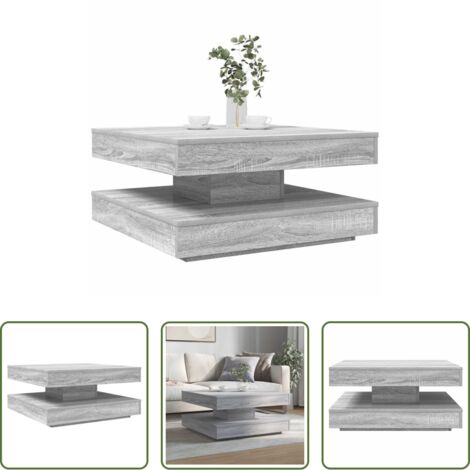 vidaXL Mesa giratoria 360 grados -  Mesa de centro giratoria 360 grados gris Sonoma 70x70x34,5 cm