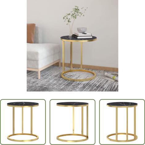 vidaXL Mesa moderna - Mesa auxiliar vidrio templado mármol negro y dorado 45 cm