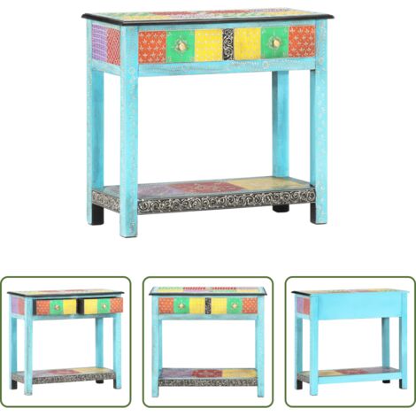 vidaXL Mesa pintada a mano -  Mesa consola pintada a mano madera maciza de mango 80x35x75 cm
