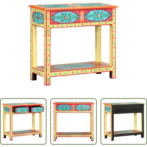 vidaXL Mesa pintada a mano -  Mesa consola pintada a mano madera maciza de mango 80x35x75 cm