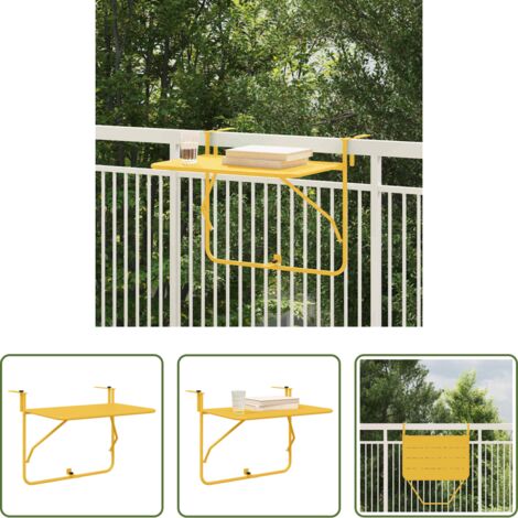 vidaXL Mesa plegable -  Mesa Colgante de Balcón Mostaza 60 x 39 x 65 cm Acero