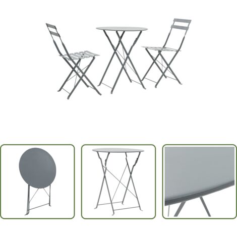vidaXL Mesa plegable -  Mesa y sillas bistró de jardín 3 piezas acero gris