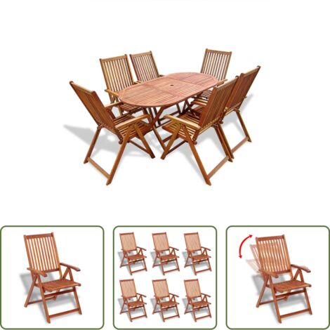 vidaXL Mesa plegable -  Set de comedor de jardín 7 piezas madera maciza de acacia