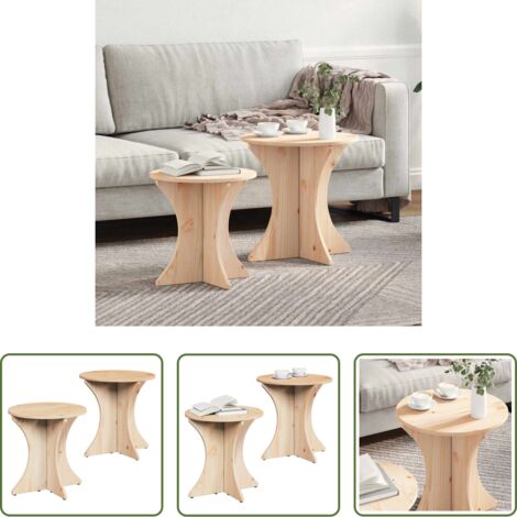 vidaXL Mesa redonda -  Mesa de Café 2 pcs Natural Madera maciza de pino