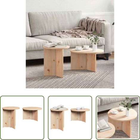 vidaXL Mesa redonda -  Mesa de Café 2 pcs Natural Madera maciza de Pino
