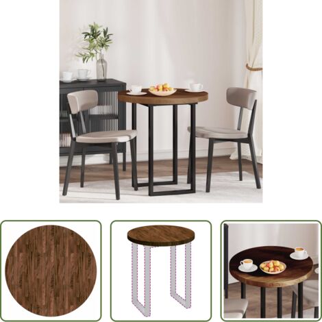 vidaXL Mesa reversible -  Encimera Marrón Oscuro Ø 70 x 4 cm Madera de Roble Sólido