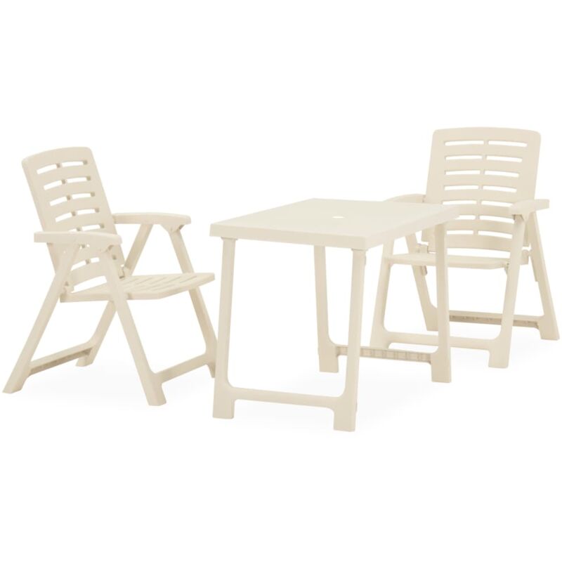 

vidaXL Mesa y sillas bistró de jardín plegables 3 pzas plástico blanco - Blanco