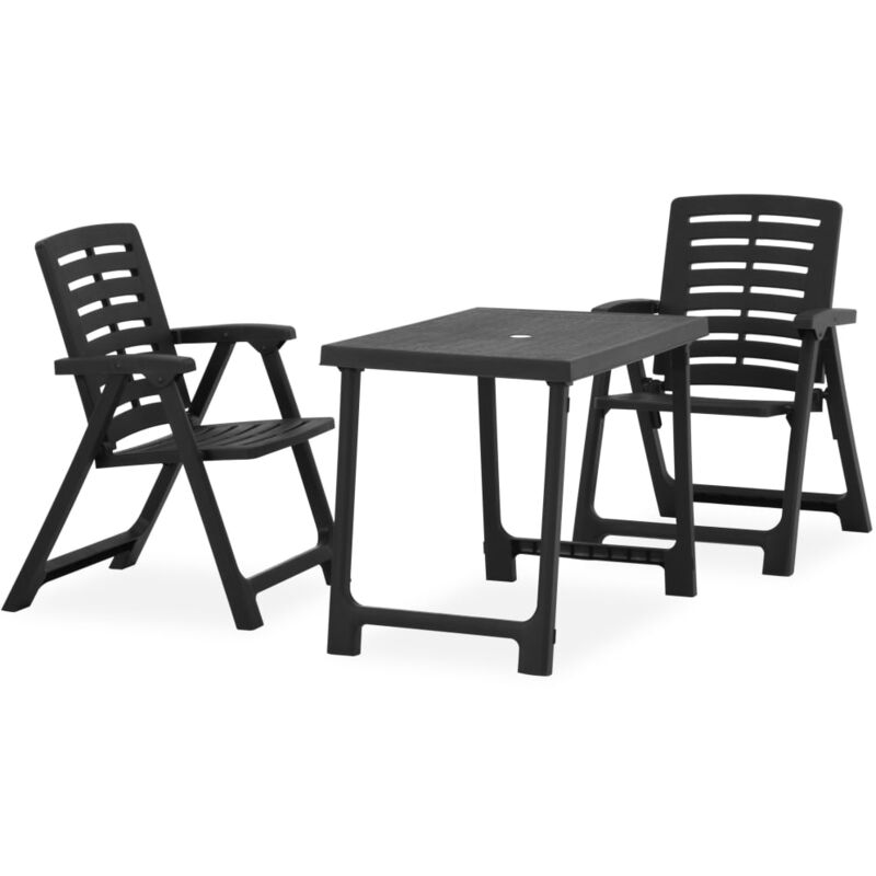 

vidaXL Mesa y sillas bistró de jardín plegables 3 pzas plástico gris - Gris
