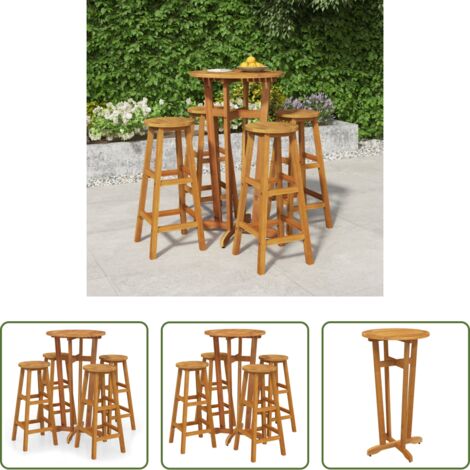 vidaXL Mesa y sillas -  Mesa y taburetes altos de jardín 5 pzas madera maciza acacia