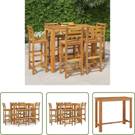 vidaXL Mesa y sillas -  Mesa y taburetes altos de jardín 7 pzas madera maciza acacia