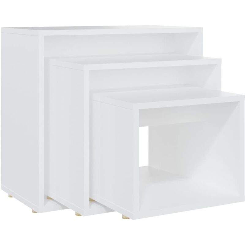 

vidaXL Mesas apilables 3 piezas aglomerado blanco - Blanco