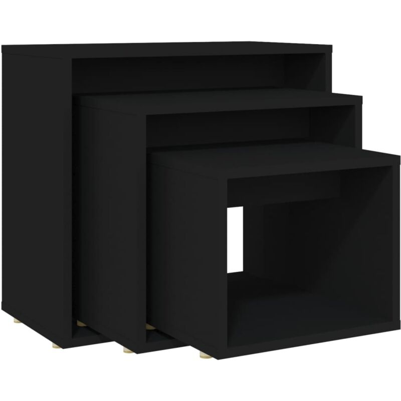 

vidaXL Mesas apilables 3 piezas aglomerado negro - Negro