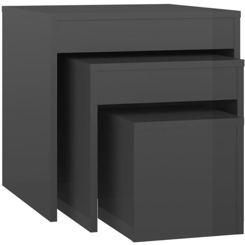 

vidaXL Mesas apilables 3 piezas aglomerado gris brillante 33x33x33 cm - Gris