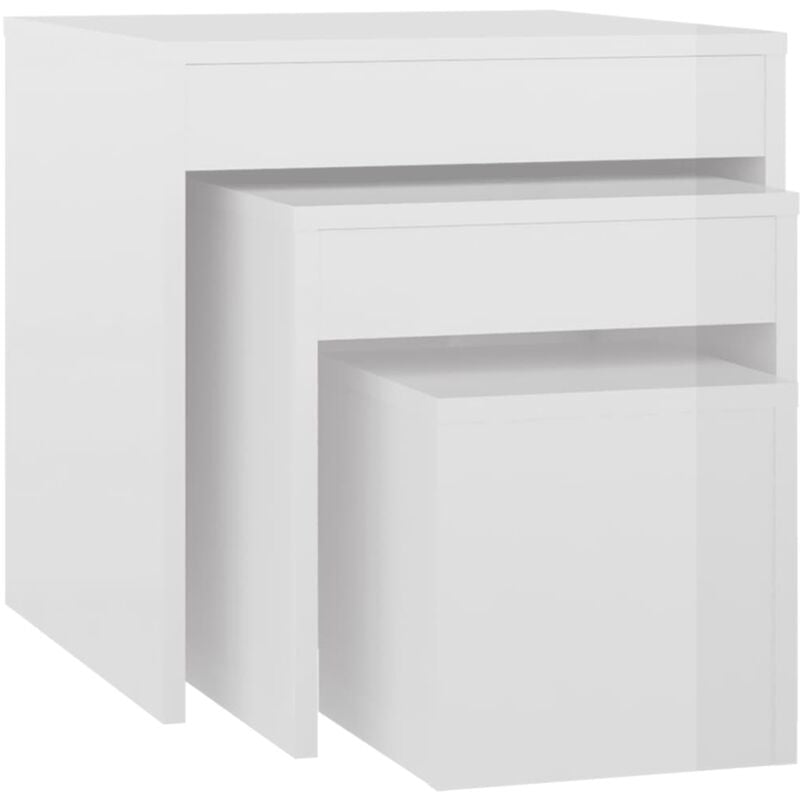 

vidaXL Mesas apilables 3 piezas aglomerado gris con brillo - Blanco