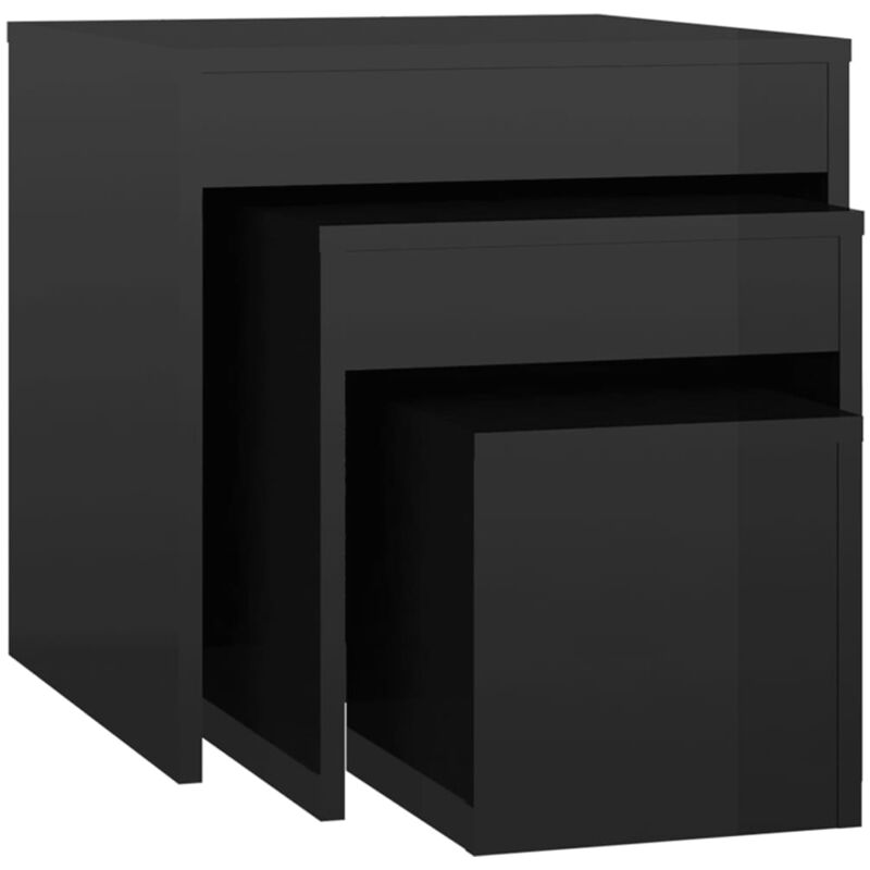 

vidaXL Mesas apilables 3 piezas aglomerado negro con brillo - Negro