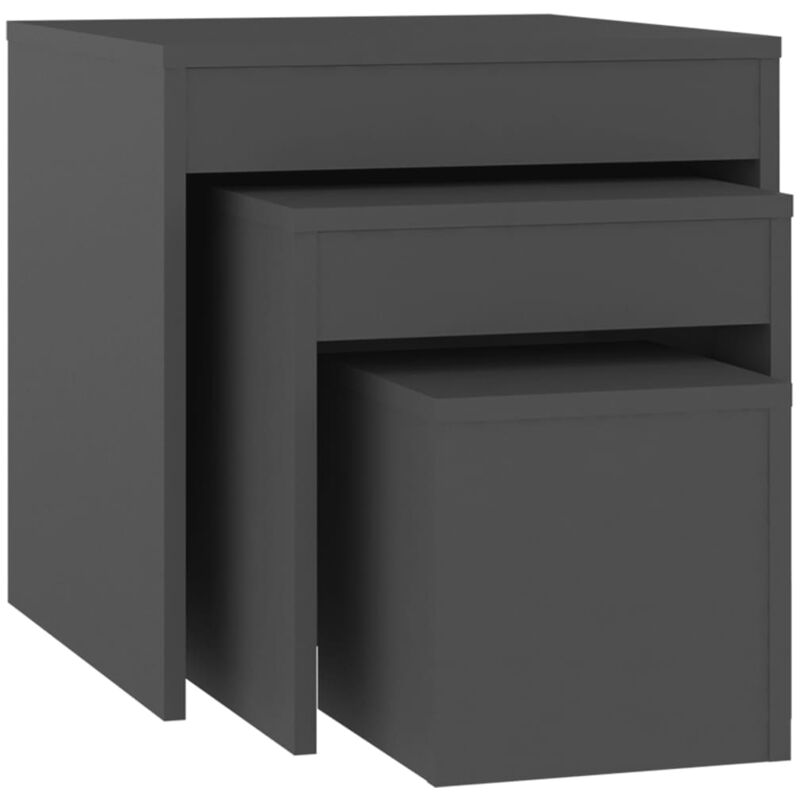 

vidaXL Mesas apilables 3 piezas aglomerado gris - Gris