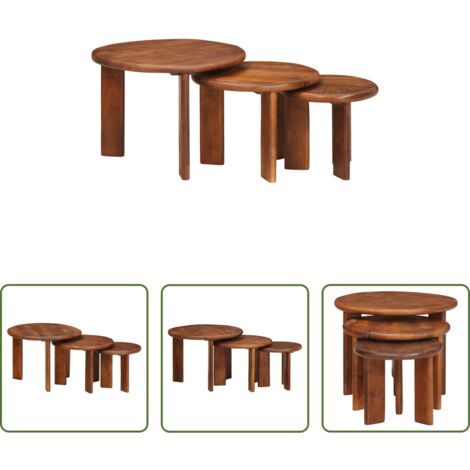 vidaXL Mesas de café modernas -  Mesas de Café Nido 3 pcs Marrón miel Madera de mango maciza