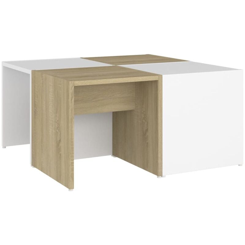 

vidaXL Mesas de centro 4 pzas aglomerado 33x33x33 cm blanco y roble - Blanco