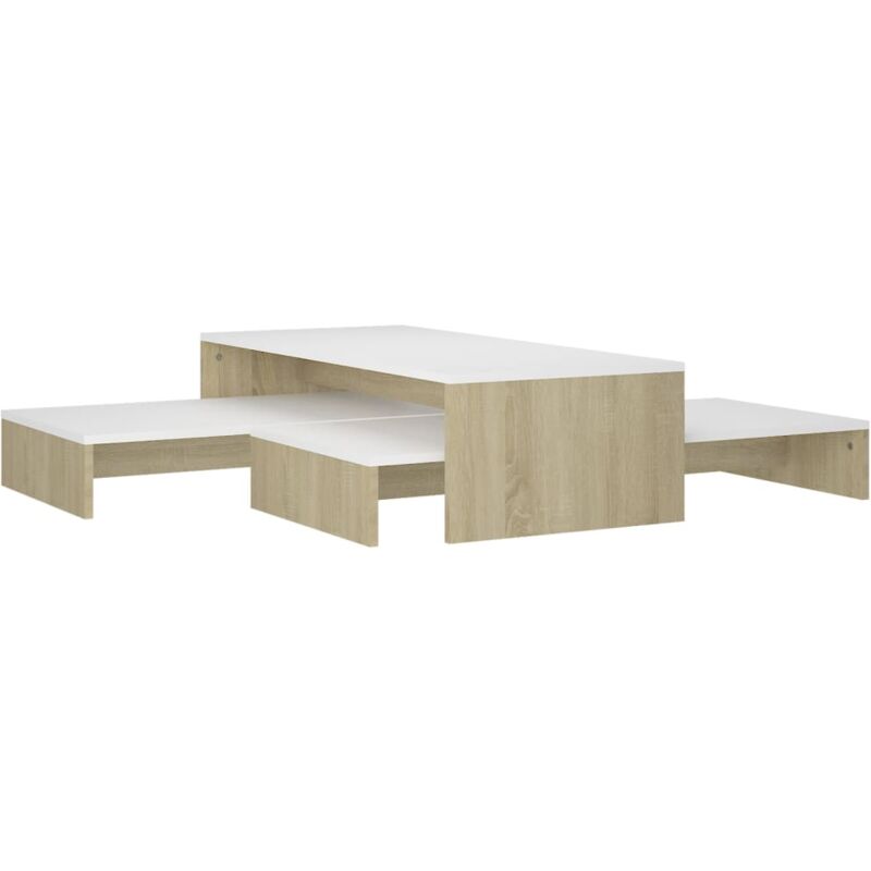 

vidaXL Mesas de centro apilables 100x100x26,5 cm blanco y roble Sonoma - Blanco