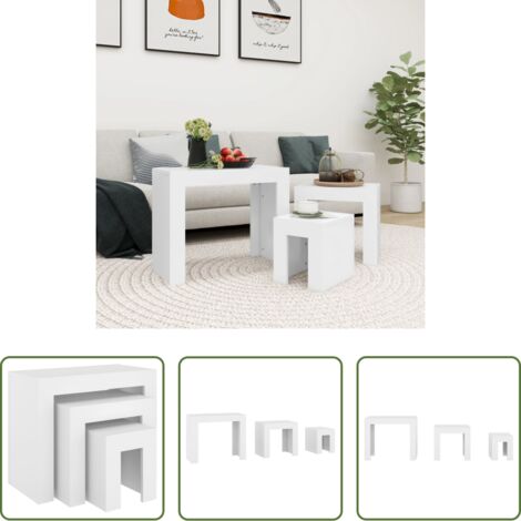 vidaXL Mesas de centro madera -  Mesas de centro apilables 3 piezas madera contrachapada blanco