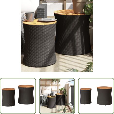 vidaXL Mesas de exterior -  Mesas auxiliares jardín 2 pzas superficie de madera ratán negro
