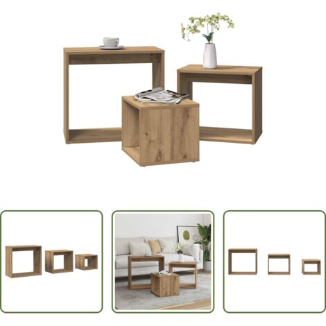 vidaXL Mesas de ingeniería -  Mesas apilables 3 pzas madera contrachapada color roble artisan
