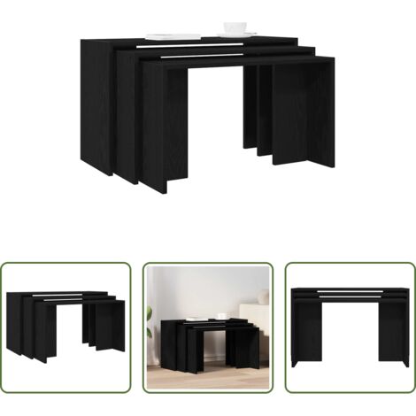 vidaXL Mesas de madera contrachapada -  Mesas apilables 3 piezas madera contrachapada negro