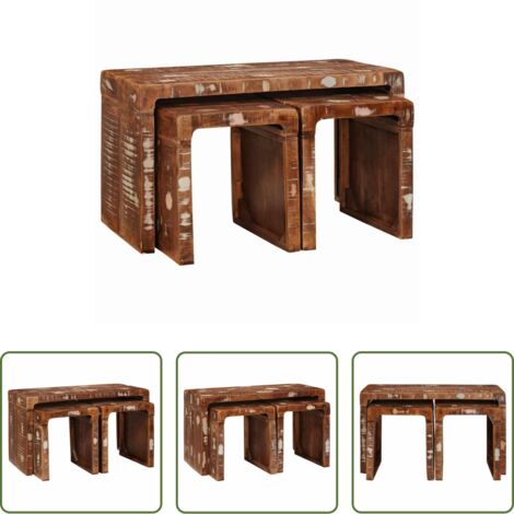vidaXL Mesas de madera -  Mesa Nido 3 pcs Marrón Madera sólida recuperada