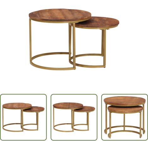 vidaXL Mesas de madera -  Mesas de Café Nido 2 pcs Madera maciza de mango y acero