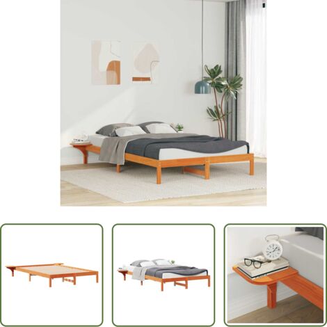 vidaXL Mesas laterales -  Estructura de Cama con Mesitas Marrón cera 140 x 220 cm