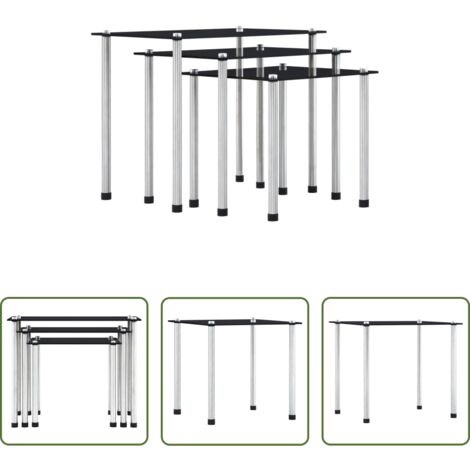 vidaXL Mesas modernas -  Mesas apilables 3 unidades vidrio templado negro