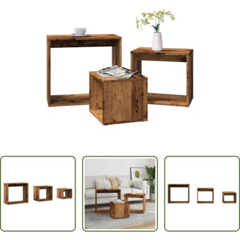 vidaXL Mesas multiusos -  Mesas apilables 3 uds madera de ingeniería envejecida