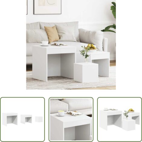 vidaXL Mesas para salón -  Mesas apilables 3 piezas madera contrachapada blanco