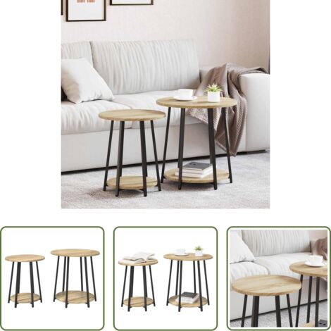 vidaXL Mesas redondas -  Conjunto de mesas auxiliares 2 pcs Roble Sonoma y Negro