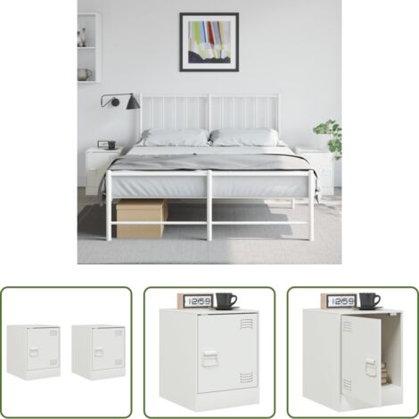 vidaXL Mesita de noche acero -  Mesitas de noche 2 unidades acero blanco 34,5x39x44 cm