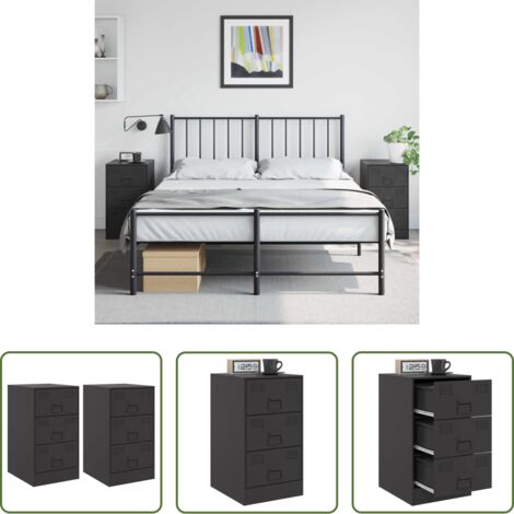 vidaXL Mesita de noche acero -  Mesitas de noche 2 unidades acero negro 34,5x39x62 cm